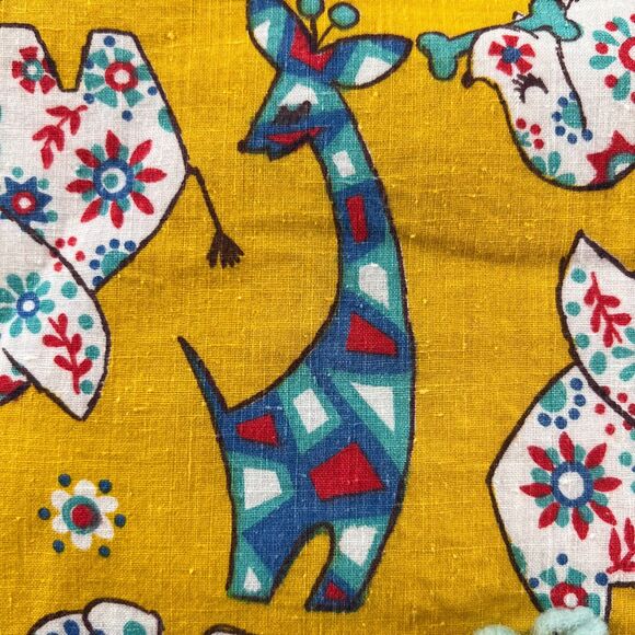 Retro Vintage HAND STITCHED Child Blanket Yellow Orange Multi Animals ADORABLE - Picture 4 of 13
